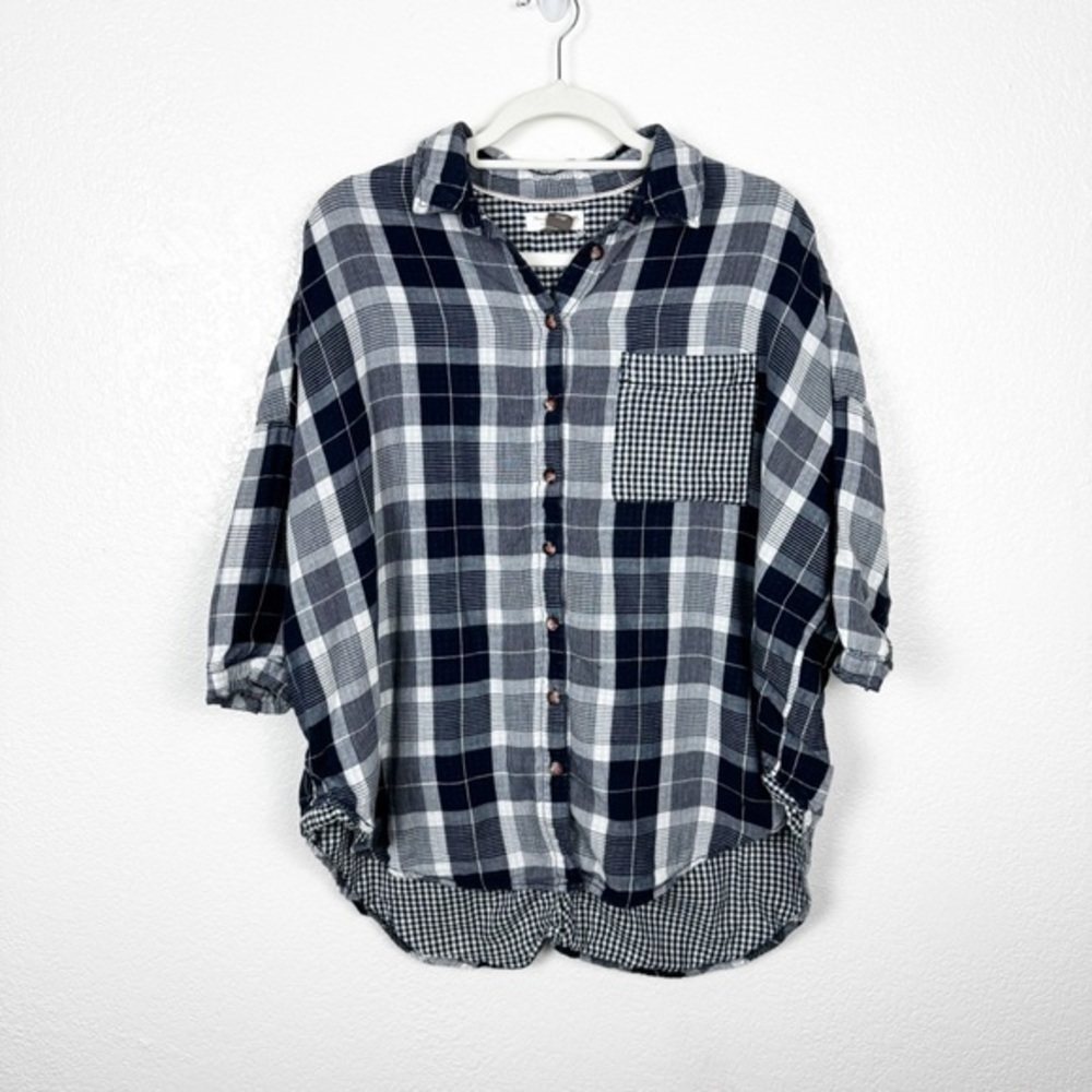 Anthropologie Pilcro Boyfriend Oversized Plaid Button Down Shirt Blue Size XS